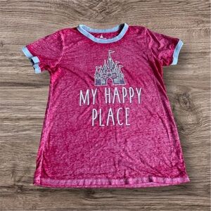 Disney Parks My Happy Place Castle Red Burnout Ringer Graphic Vacation Tee